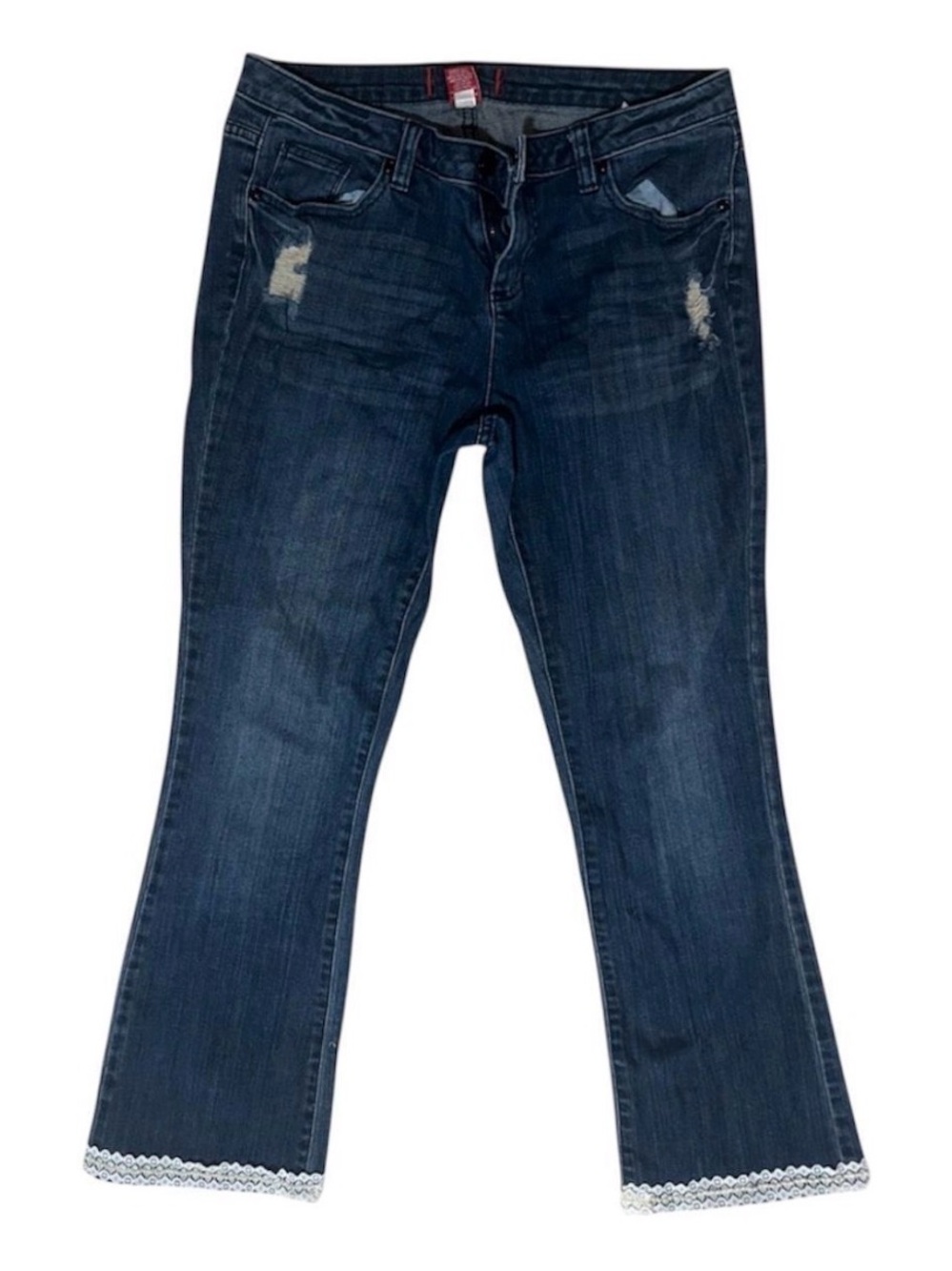 Elle Dark Blue Flare Jeans with Lace Hem